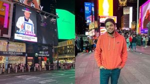 El youtuber colombiano, Faber Burgos, en el Times Square de Nueva York.