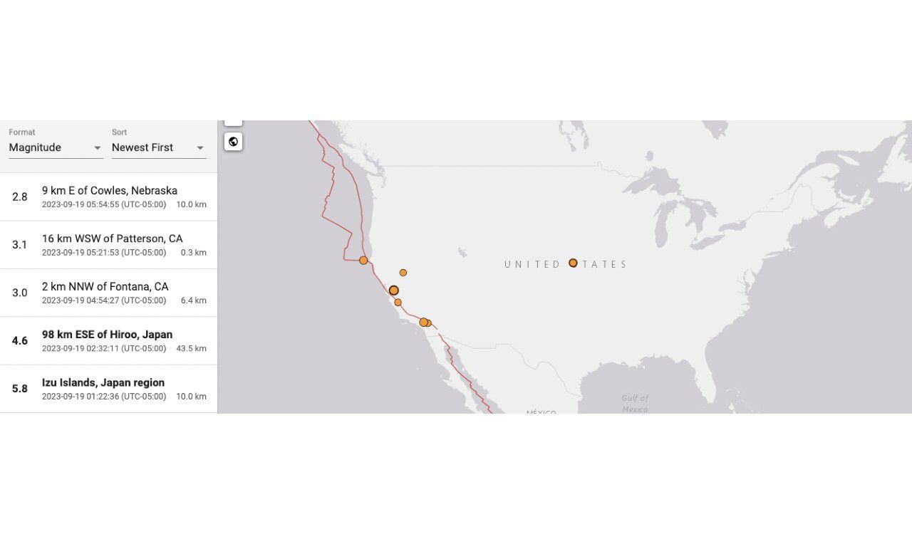 Así registró el Servicio Geológico de Estados Unidos el triple temblor el martes 19 de septiembre de 2023