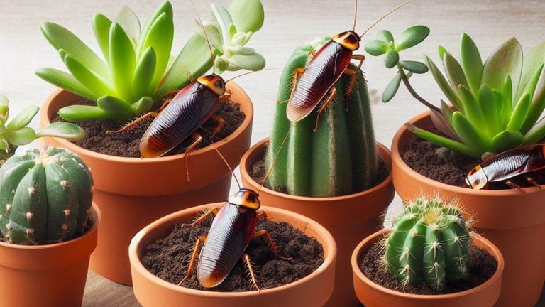 Cucarachas en las macetas de las plantas