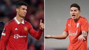 Cristiano Ronaldo, jugador del Manchester United, y James Rodríguez, jugador del Al-Rayyan.