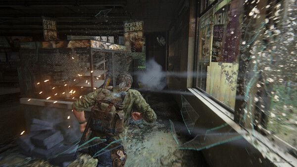 Escena de un tiroteo en The Last of Us Parte 1 en PlayStarion 5.