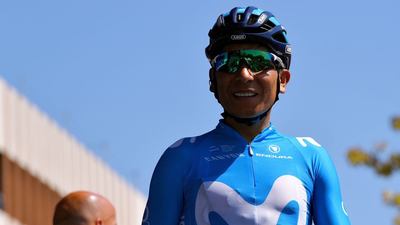 ARCOS-DE-LAS-SALINAS, SPAIN - AUGUST 28: Start / Nairo Quintana of Colombia and Movistar Team / during the 74th Tour of Spain 2019 - Stage 5 a 170,7km stage from L' Eliana to Observatorio Astrofísico de Javalambre - Arcos de las Salinas 1950m / #LaVuelta19 / @lavuelta / on August 28, 2019 in Arcos de las Salinas, Spain. (Photo by Tim de Waele/Getty Images)