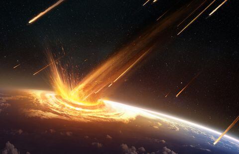 Ilustración de un asteroide impactando la tierra