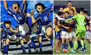 Los fanáticos de Japa reaccionan después de que Japón anotó un gol mientras veían un partido de la Copa Mundial de Qatar 2022 entre Japón y Alemania en un evento público para ver el partido de fútbol en Tokio, Japón, el 23 de noviembre de 2022.