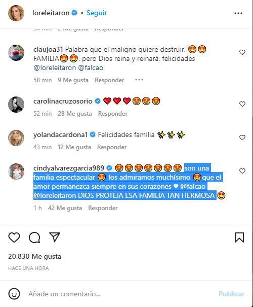 Carolina Cruz comentó la publicación de Lorelei Tarón