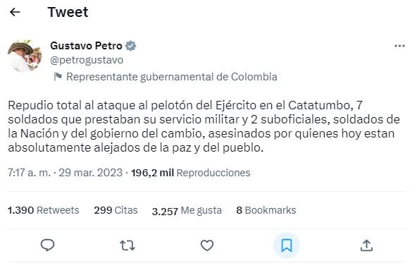 Twitter del presidente Gustavo Petro.