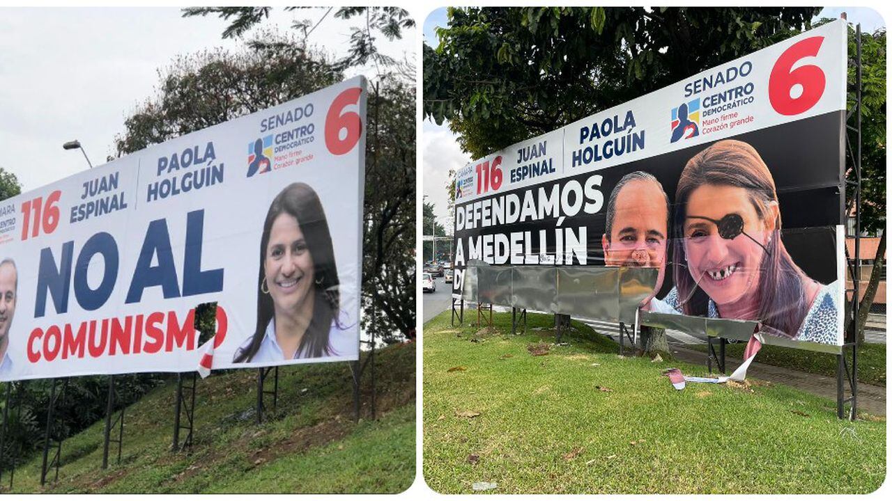 Las vallas del Centro Democrático que ha destruido el vandalismo en Medellín.