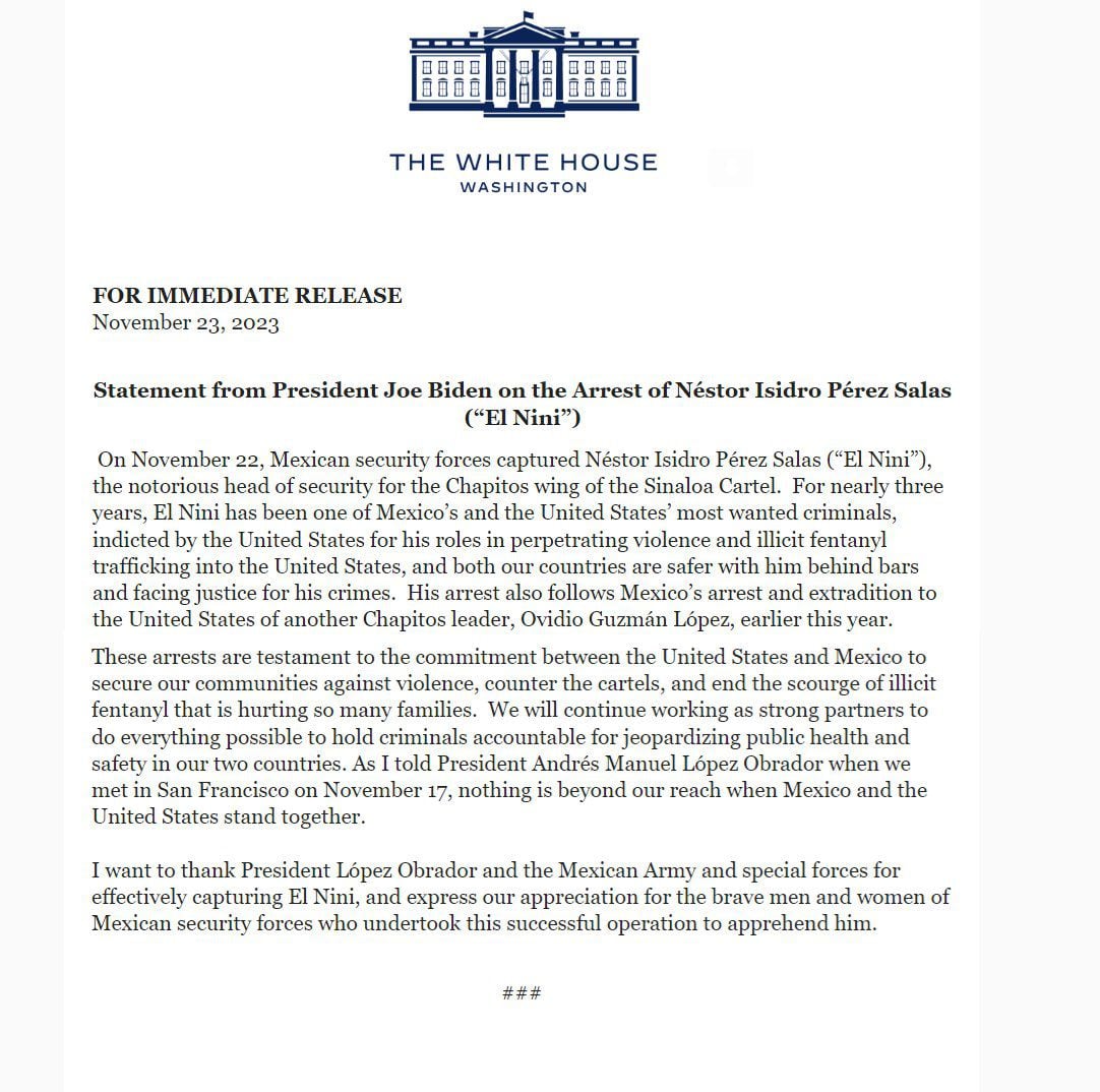 Comunicado de prensa emitido por la Casa Blanca