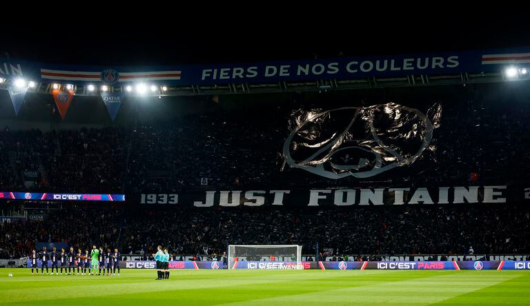 Soccer Football - Ligue 1 - Paris St Germain v Nantes - Parc des Princes, Paris, France - March 4, 2023  General view as a banner is seen during a minutes applause in tribute to former player and coach Just Fontaine before the match REUTERS/Sarah Meyssonnier