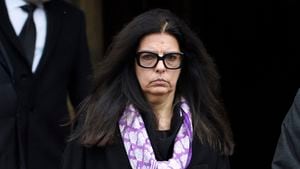 L'Oreal heiress Francoise Bettencourt-Meyers leaves after attending the funeral ceremony for French journalist Jacques Chancel at the Saint-Germain-des-Pres church in Paris on January 6, 2015. Chancel died on December 23, 2014 in Paris at the age of 86. AFP PHOTO / MARTIN BUREAU (Photo by MARTIN BUREAU / AFP)