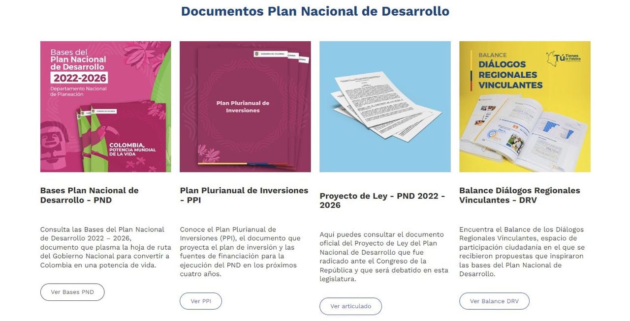 Los cuatro documentos del Plan Nacional de Desarrollo.