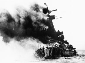 The scuttling of the German warship Admiral Graf Spee off Montevideo, Uruguay | Location: Near Montevideo, Uruguay. (Photo by © CORBIS/Corbis via Getty Images)