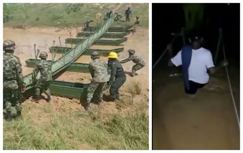 Habitantes denuncian que puente instalado por el Ejército en Uribia, La Guajira, se inundó