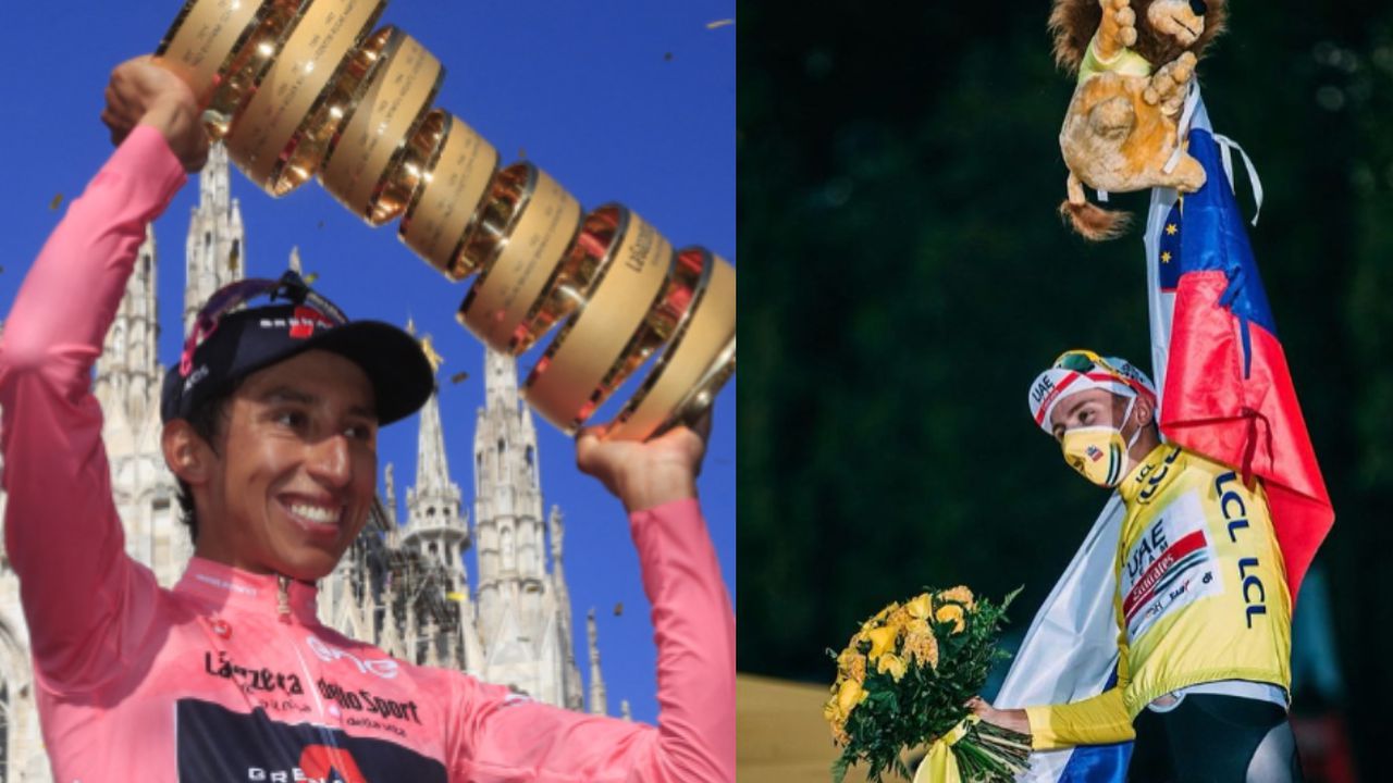 Egan Bernal y Tadej Pogačar, últimos campeones del Giro de Italia y el Tour de Francia respectivamente. El colombiano y el esloveno se coronaron como los mejores en las dos primeras grandes del ciclismo en 2021.