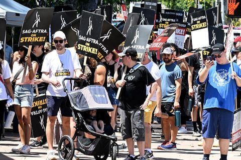 Huelga del sindicato de actores de cine (SAG-AFTRA) en Burbank, California (2 de agosto de 2023).