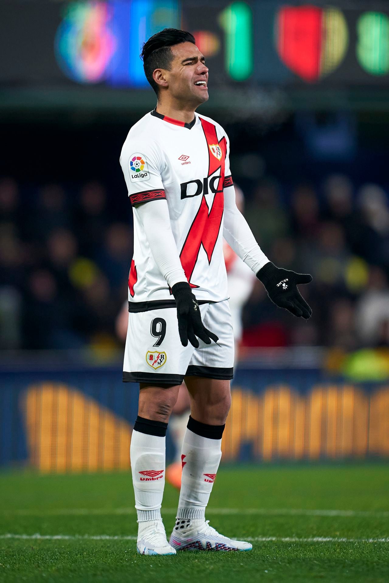 VILLARREAL, SPAIN - JANUARY 30: Radamel Falcao of Rayo Vallecano reacts during the LaLiga Santander match between Villarreal CF and Rayo Vallecano at Estadio de la Ceramica on January 30, 2023 in Villarreal, Spain. (Photo by Manuel Queimadelos/Quality Sport Images/Getty Images)