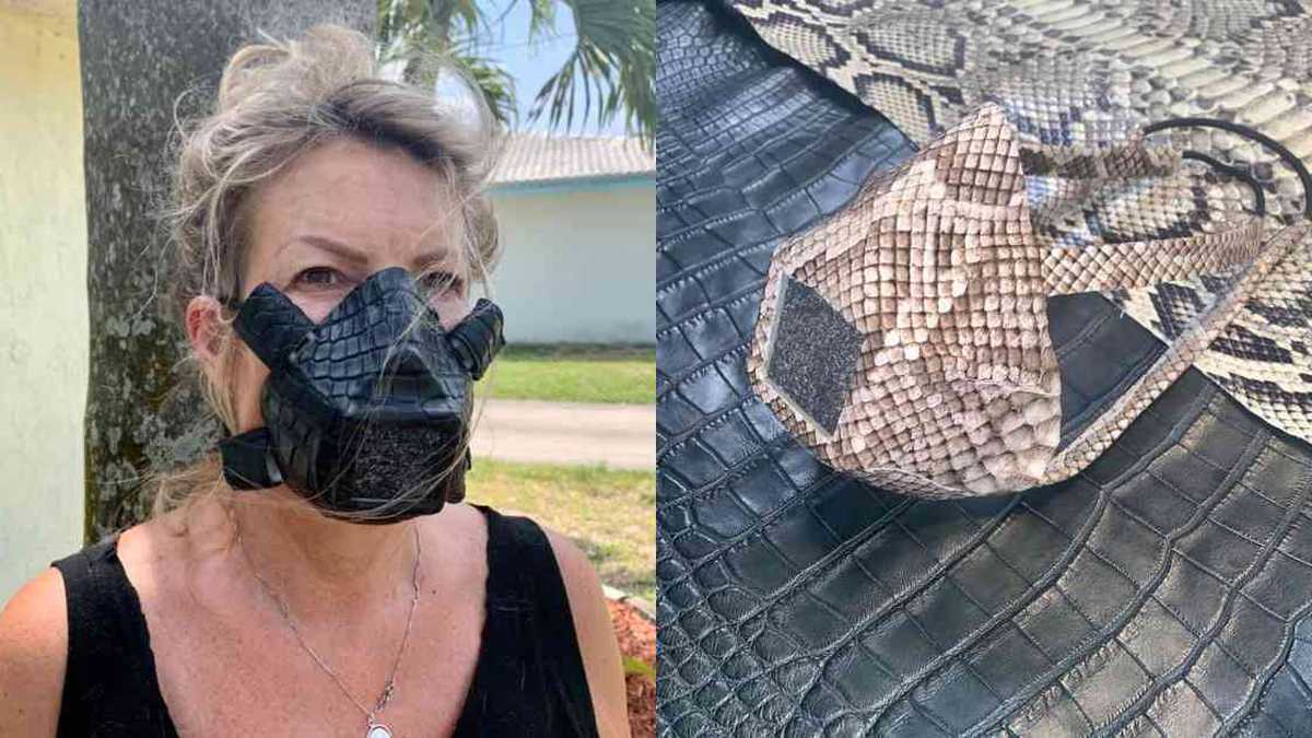 Desde el 15 de abril, la empresa vende máscaras hechas con pieles de reptil en la Florida. Fotos: Facebook de All American Gator Products.