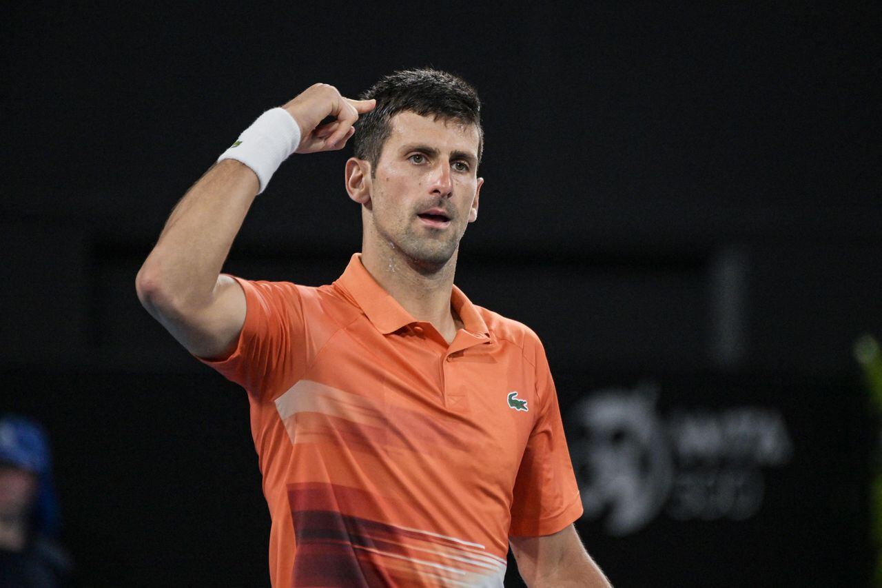 Serbian tennis player Novak Djokovic celebrates after winning the final of the ATP Adelaide International tournament against Sebastian Korda of the US in Adelaide on January 8, 2023. (Photo by Brenton EDWARDS / AFP)