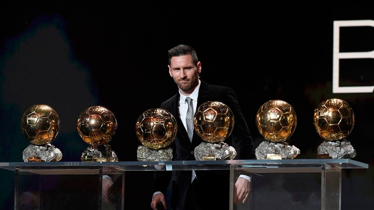 PARIS, FRANCE - DECEMBER 02: Lionel Messi (ARG / FC Barcelona) poses onstage after winning his sixth Ballon D'Or award during the Ballon D'Or Ceremony at Theatre Du Chatelet on December 02, 2019 in Paris, France. (Photo by Kristy Sparow/Getty Images)