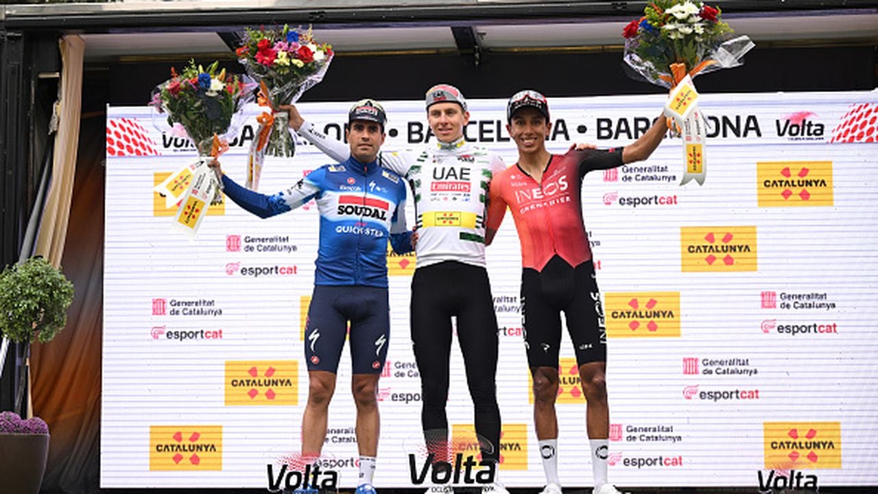 Mikel Landa, Tadej Pogacar y Egan Bernal, en el podio de la Vuelta a Cataluña.