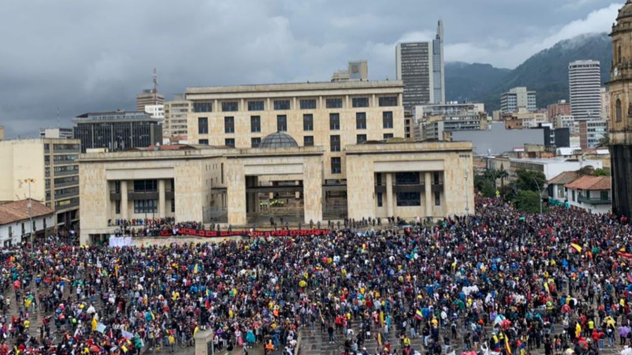 Los manifestantes en el centro de Bogotá, el 28 de abril de 2021