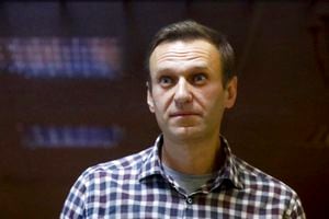Alexey Navalni, en febrero de 2021, en una corte distrital de Moscú.