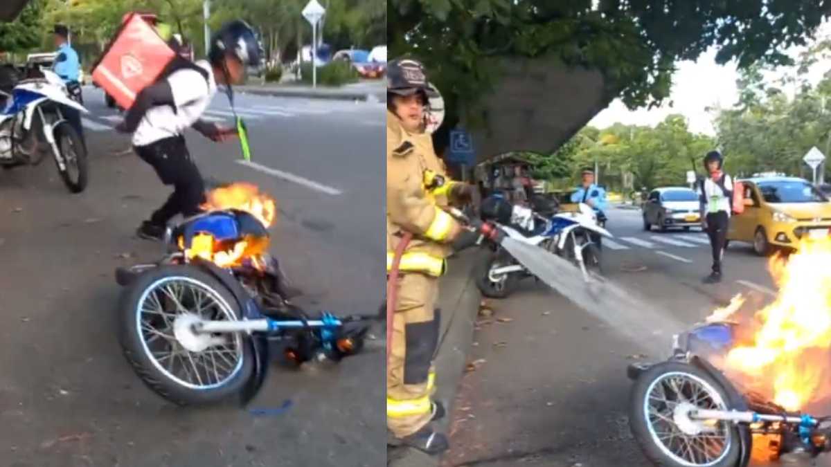 Conductor le prendió fuego a su moto para evitar un comparendo en Medellín.