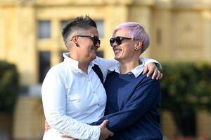 Lovers and former nuns Marita Radovanovic (R) and Fanika Feric, called "Fani" pose for a photograph on October 09, 2020, in Zagreb. - Marita was a young nun on a Croatian island when she first met Fani, a fellow sister who would become her great love. "I simply followed my heart," the 36-year-old says of their story -- the subject of a new, bold documentary in the staunchly Catholic country, where LGBTQ rights are restricted. Titled 'Nun of Your Business', the film premiered at the ZagrebDox international film festival over the weekend, scooping up an audience award. (Photo by DENIS LOVROVIC / AFP)