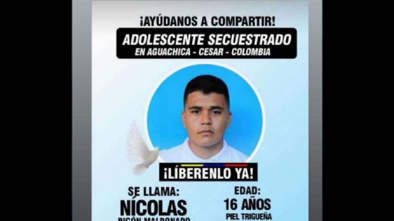 El menor fue secuestrado el pasado 24 de agosto en Aguachica, Cesar.