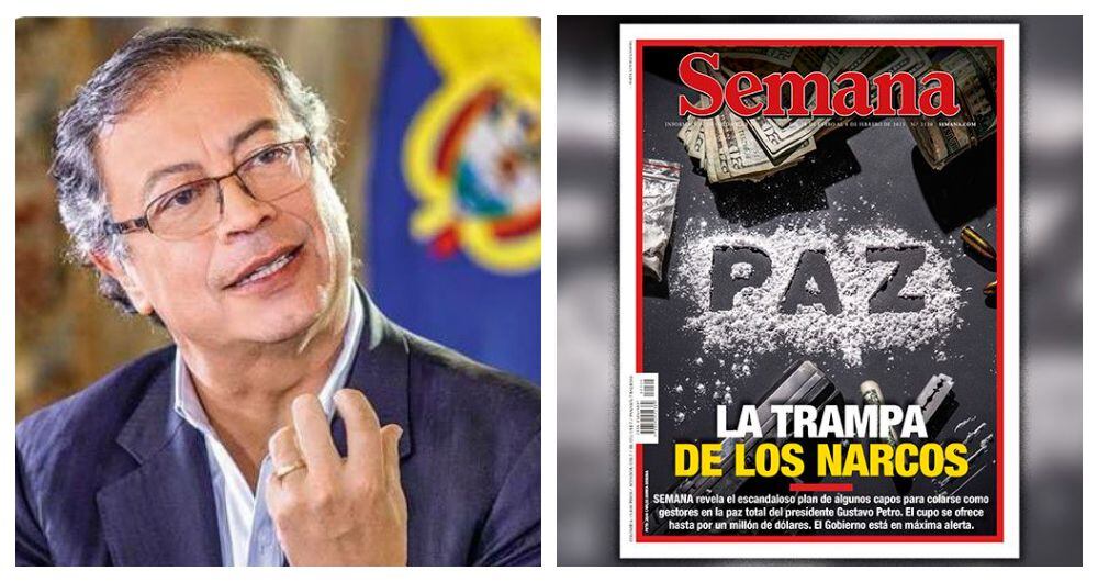 Presidente Gustavo Petro y portada de SEMANA