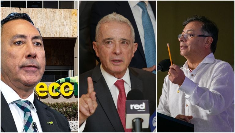 Ricardo Roa presidente Ecopetrol, expresidente Álvaro Uribe y el presidente Gustavo Petro