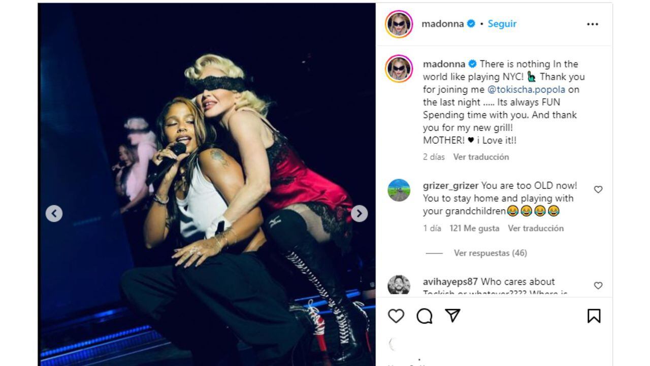 Apasionado beso entre Madonna y Tokischa en pleno escenario genera polémica en redes