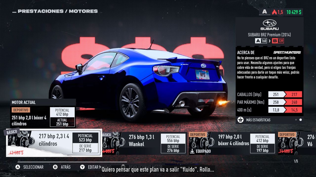 El juego permite hacer mejoras mecánicas en los autos para potenciar su desempeño.