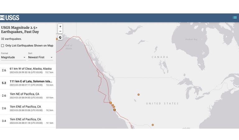Así registró el Servicio Geológico de Estados Unidos los tres terremotos consecutivos en California