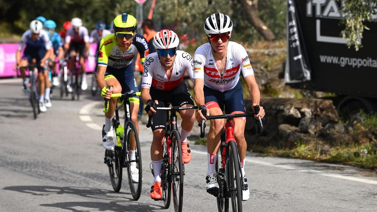 ETNA - PIAZZALE RIFUGIO SAPIENZA, ITALY - MAY 10: (L-R) Rémy Rochas of France and Team Cofidis and Juan Pedro López of Spain and Team Trek - Segafredo compete in the breakaway during the 105th Giro d'Italia 2022, Stage 4 a 172km stage from Avola to Etna - Piazzale Rifugio Sapienza 1899m / #Giro / #WorldTour / on May 10, 2022 in Etna - Piazzale Rifugio Sapienza, Italy. (Photo by Tim de Waele/Getty Images)