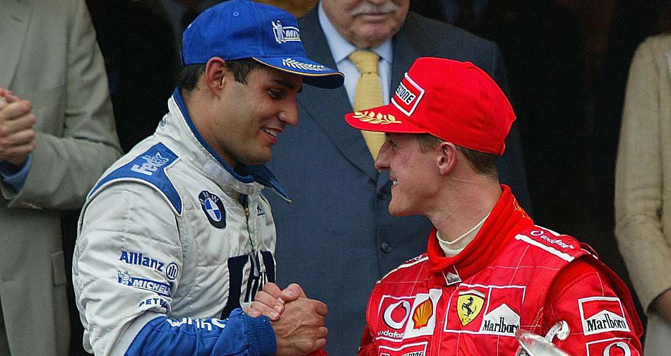 Mónaco, Francia. 1 de junio de 2003. Juan Pablo Montoya gana el Grand Prix al imponerse a Michael Schumacher de Ferrari (Clive Rose/Getty Images).