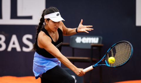 ROME, ITALY - MAY 13: Camila Osorio of Colombia in action against Caroline Garcia of France in the third round on Day Six of the Internazionali BNL D'Italia at Foro Italico on May 13, 2023 in Rome, Italy (Photo by Robert Prange/Getty Images)