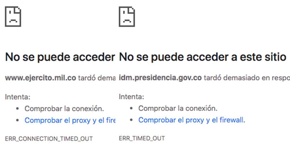 Así se ven las páginas web del Ejército, Senado y Presidencia de la República de Colombia, tras haber sido atacadas por Anonymous.