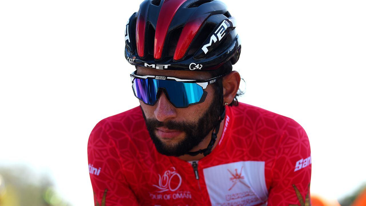 SOHAR, OMAN - FEBRUARY 11: Fernando Gaviria Rendon of Colombia and UAE Team Emirates Red Leader Jersey prior to the 11th Tour Of Oman 2022 - Stage 2 a 167,5km stage from Naseem Park to Suhar Corniche  / #TourofOman / on February 11, 2022 in Sohar, Oman. (Photo by Dario Belingheri/Getty Images)