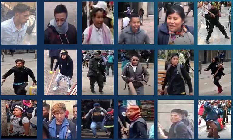 Estas son las fotos de los indígenas embera que protagonizaron hechos violentos en el centro de Bogotá. Se ofrece recompensa.