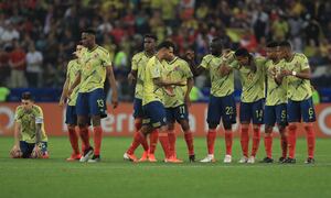SAO PAULO, BRAZIL - JUNE 28: Players of Colombia celebrate during a penalty shootout after the Copa America Brazil 2019 quarterfinal match between Colombia and Chile at Arena Corinthians on June 28, 2019 in Sao Paulo, Brazil. (Photo by Buda Mendes/Getty Images)