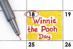 Reminder Winnie the Pooh Day in calendar with pen. January 18.