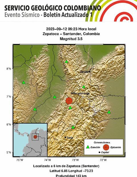 El epicentro del sismo fue en Zapatoca.