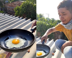 Hombre fritó huevo en techo de su casa.