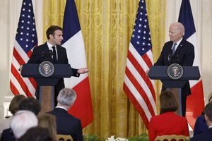 US President Joe Biden and French President Emmanuel Macron. (Photo by Ludovic MARIN / AFP)