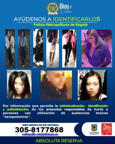 Cartel de los más buscados por robar con escopolamina en Bogotá