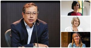 Gustavo Petro y sus tres nuevas ministras: Susana Muhamad, Cecilia López y Carolina Corcho.