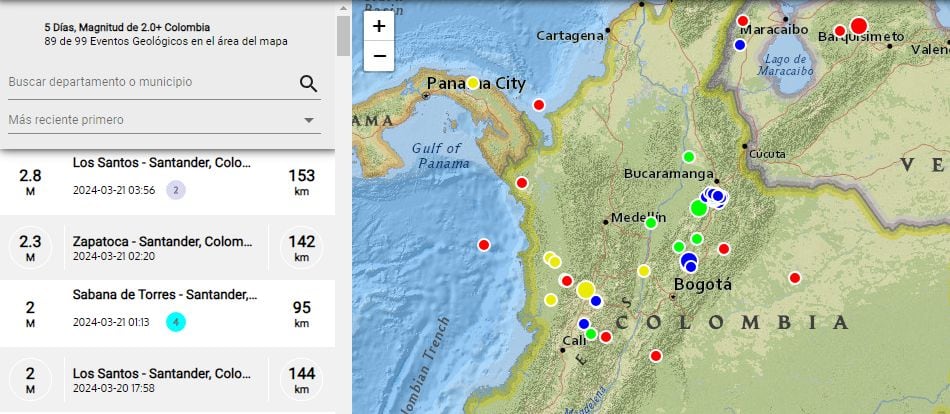 El departamento de Santander es la región del país con mayor actividad sísmica.