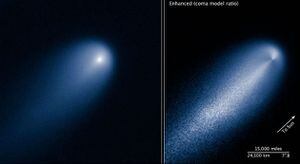 Cometa ISON fotografiado por el Telescopio Espacial Hubble el 10 de april de este año, cuando estaba a 359 milliones de kilómetros de la Tierra.
Foto: NASA/ESA.
