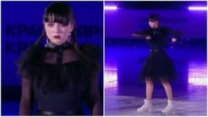 kamila Valieva hace el baile de Merlina - patinadora.